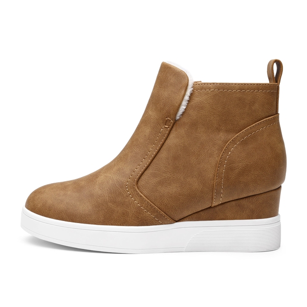 Hidden Heel Platform Wedge Booties - TAN PU - 2
